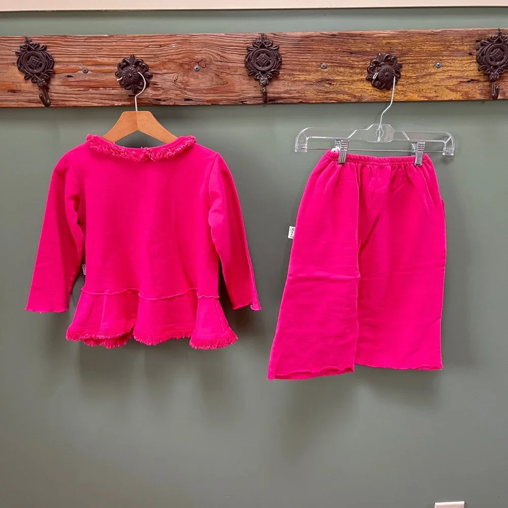 Balu South‎ Africa Girls Pink Handpainted Rose Fleece Top and Pants Set Age 4